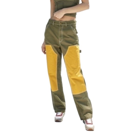 URBAN OUTFITTERS | NWT 🏷️ BDG cargo Canvas Carpenter Pant  green yellow sz 25 - Picture 2 of 8